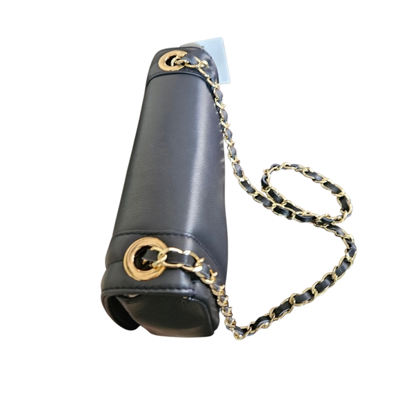 NWT - Valentino - Midnight Blue Leather Gold Chain Embossed Shoulder Bag - Picture 7 of 13